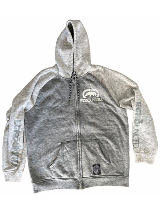 Ecko Unltd. Other - Ecko Unlimited Men's Grey White Full Zip Spellout Hoodie Sweater Y2K